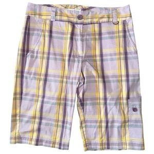 Lija Size 8 Purple Lavender Yellow Plaid Performance Golf Bermuda Shorts